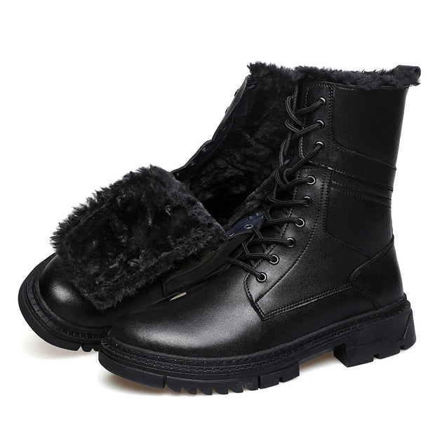 British Style Male Walking Footwear Luxury Brand Outdoor Boots High Quality Man Ankle Boots Warm Plush Fur Winter Shoes High Top