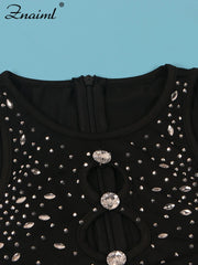 Znaiml Crystal Rhinestone Black Short Jumpsuit Club Outfits Women Sleeveless Hollow Out One Pieces Rompers Playsuits Birthday