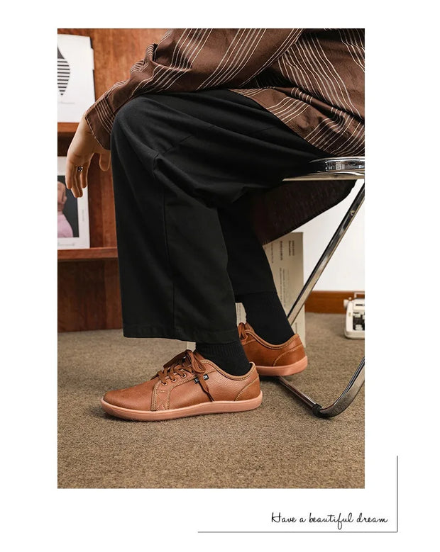 Men's Wide-toe Barefoot Shoes Lightweight Soft-soled Casual Walking Minimalist Breathable Artificial Leather Low-top Sneakers
