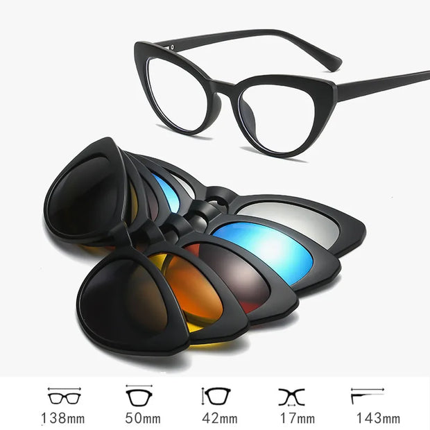 HDCRAFTER 6 In 1 Magnet Polarized Clip Glasses Frame Men TR90 Optical Myopia Clip Glasses For Men Prescription Eyeglasses Frame