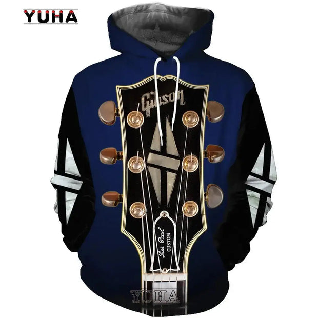 Mens 3d Guitar Printed Fashion Hoodie Daily European Size Sweatshirt Musical Moletom Female Psychedelic Clothes Wholesaler