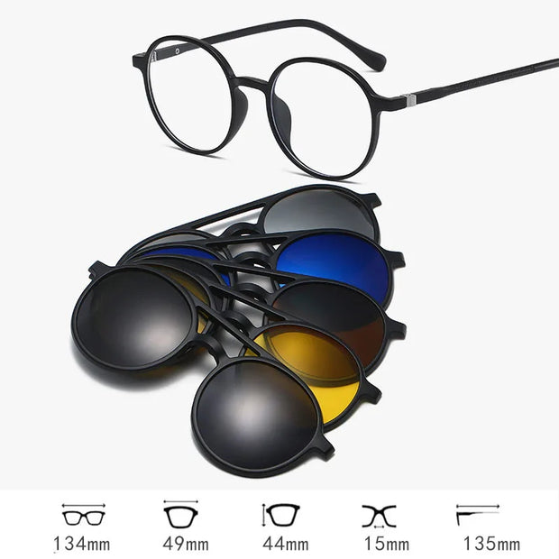HDCRAFTER 6 In 1 Magnet Polarized Clip Glasses Frame Men TR90 Optical Myopia Clip Glasses For Men Prescription Eyeglasses Frame