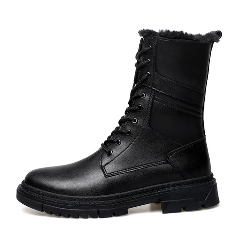 British Style Male Walking Footwear Luxury Brand Outdoor Boots High Quality Man Ankle Boots Warm Plush Fur Winter Shoes High Top