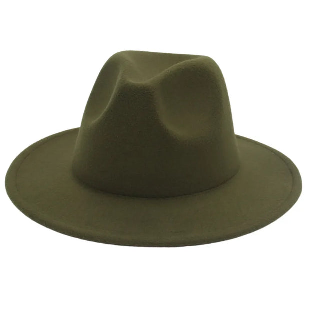 Classic Women Fedora Hats Autumn Winter Gentleman Jazz Felt Hat For Men Retro Church Lady Flat Wide Brim Dress Hat