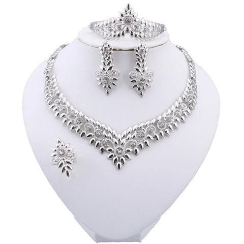 Trend African Jewelry Set For Women Fashion Dubai Wedding Earrings For Bridal Nigerian Design Sliver Plated Necklace Set