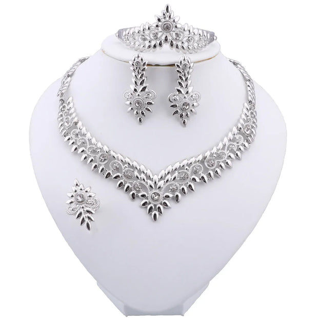 Trend African Jewelry Set For Women Fashion Dubai Wedding Earrings For Bridal Nigerian Design Sliver Plated Necklace Set