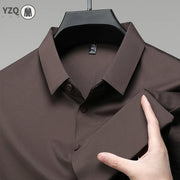 New Men's Business Casual Solid Color Short Sleeved Shirt for Summer Fashion No Ironing Comfortable and Versatile Top