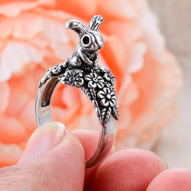 New Style Sweet Rabbit & Flower Retro Thai Silver Ladies Party Rings Wholesale Price For Women Birthday Gifts Never Fade