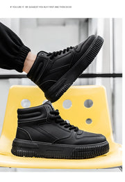 PU Leather Footwear Men Casual Shoes High Top White Breathable Footwear Shock-absorber Platform Hidden Increasing Sneakers