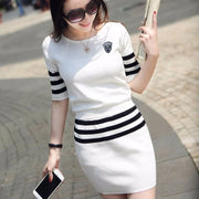 Women's Short Hip Wrap Skirt Suit 2024 Spring Summer New Fashion Stripe Knitted Crop Tops Dress Two Piece Set For Women Clothing