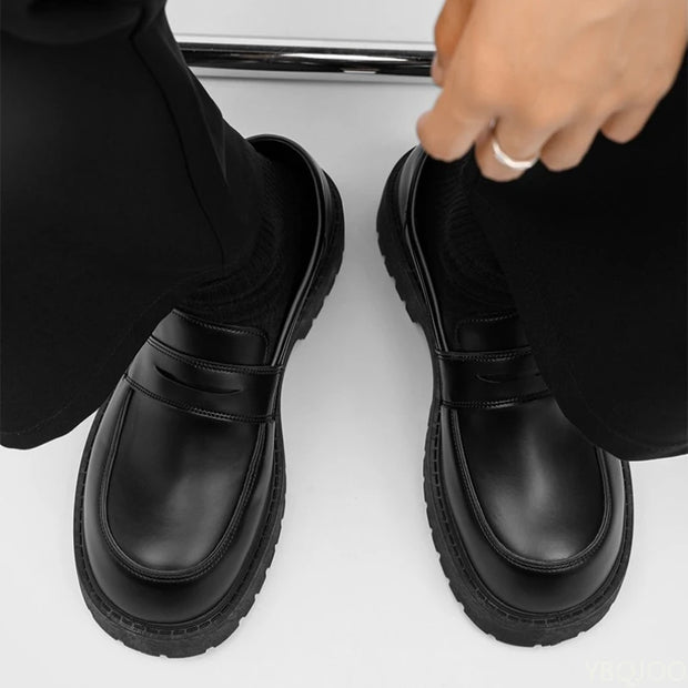 2025 Fashion New Men's Workwear Casual Big Toe Leather Shoes Niche Low Top Thick Sole Height Increasing Set Foot Men's Shoes