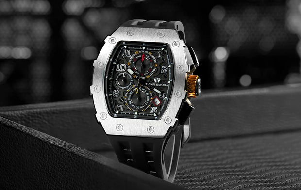 TSAR BOMBA Watch for Men Top Brand Luxury Waterproof Quartz Wristwatch Tonneau Clock Gift Chronograph Rectangle Mens Watch