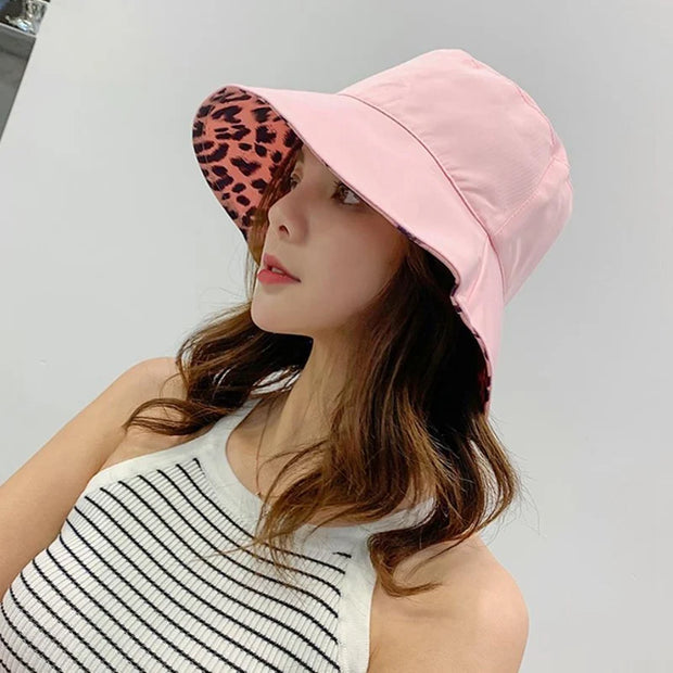 Leopard Reversible Bucket Hat Women Beach Panama Sun Hats Outdoor Wedding Party Summer Travel Caps Breathable Cotton Chapeau
