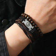 Punk Casual Bead6 Pc/set Tree Black Khaki Handmade Men Bracelets Male Women Leather Bracelets Men Bangle Wholesale Jewelry Gift