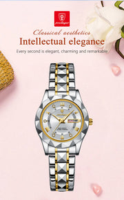 POEDAGAR Luxury Quartz Watch for Ladies Waterproof Luminous Date Week Stainless Steel Women Watches Elegant Dress WristWatch+box