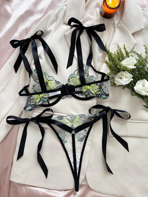 Ellolace Butterfly Lingerie Fancy Lace Delicate Underwear Fairy Embroidery Sheer Exotic Sets Bowknot Bilizna Hot Girl Underwear