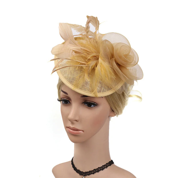Women Ascot Fascinator Hat Feather Mesh Headband with Clip Reversible Kentucky Derby Photography for Ladies Tea Party