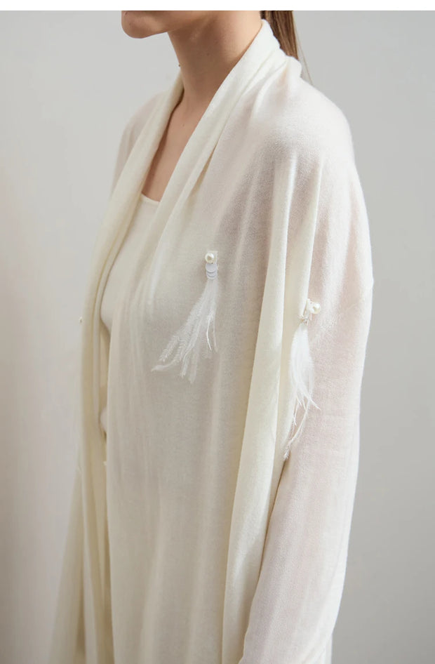 AMII Minimalist Women's Wool Cardigan 2025 Autumn New Gentle French Pearls Plume Tops Drop Sleeves Knitted Sweater 12541113