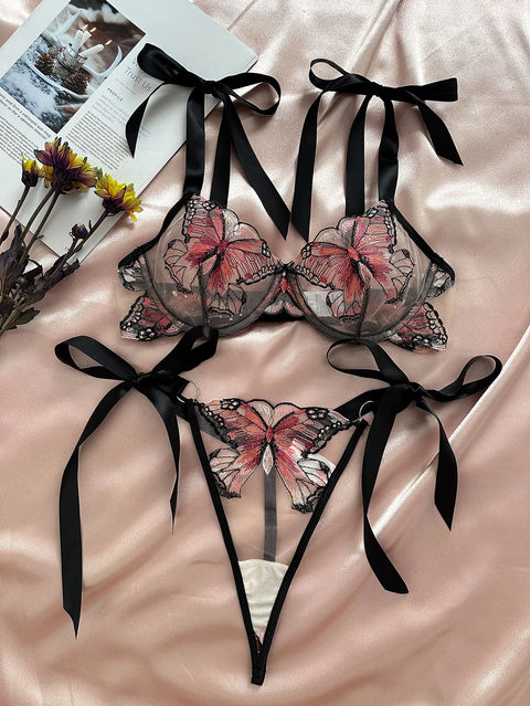 Ellolace Butterfly Lingerie Fancy Lace Delicate Underwear Fairy Embroidery Sheer Exotic Sets Bowknot Bilizna Hot Girl Underwear