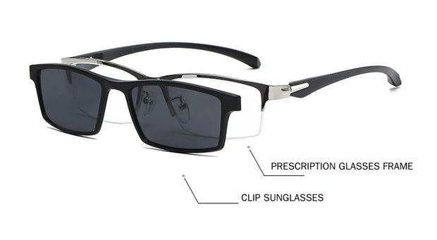 HDCRAFTER 6 In 1 Magnet Polarized Clip Glasses Frame Men TR90 Optical Myopia Clip Glasses For Men Prescription Eyeglasses Frame