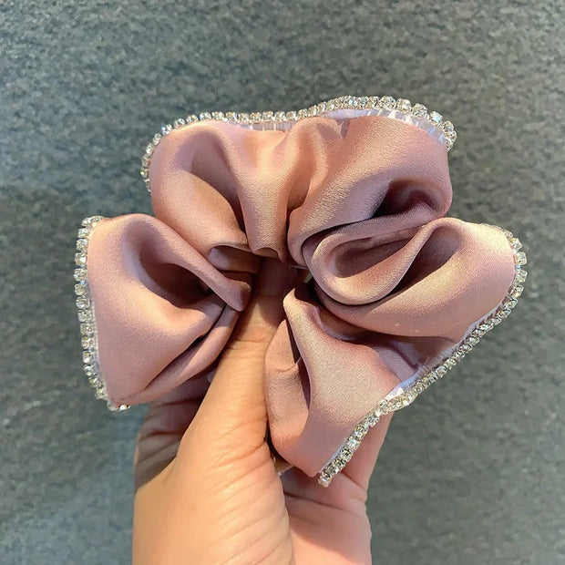 Elegant Solid Satin Scrunchies Elastic Hair Bands for Women Rhinestone Crystal Hairbands Korean Girls Head Tie Hair Accessories