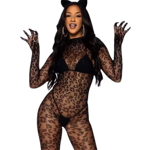 Women Sexy Crotchless Lingerie Set Lace Floral Transparent Bodystocking Erotic Bodysuit Mesh Hollow Out Underwear Teddy Bra Sets