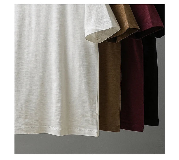 DUKEEN 300G Thick Bamboo Cotton T-Shirt Men Loose Round Neck Half Sleeve Solid Color Pure Cotton Breathable Short Sleeve