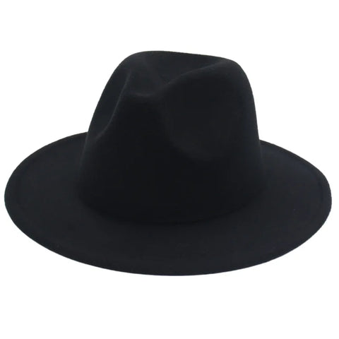 Classic Women Fedora Hats Autumn Winter Gentleman Jazz Felt Hat For Men Retro Church Lady Flat Wide Brim Dress Hat