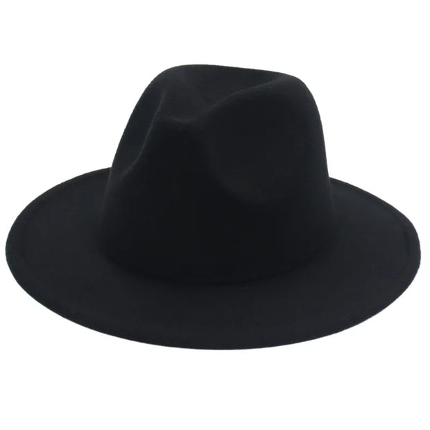 Classic Women Fedora Hats Autumn Winter Gentleman Jazz Felt Hat For Men Retro Church Lady Flat Wide Brim Dress Hat