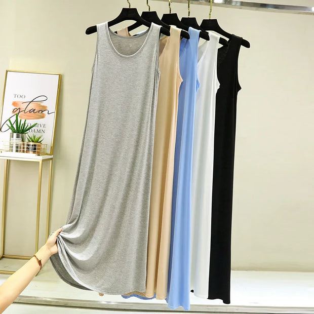 Cool Thin Summer Sleepwear For Women Outfit Night Shirt Sleeveless Long Dress Sexy Cotton Nightgowns Female Vest Nightdress