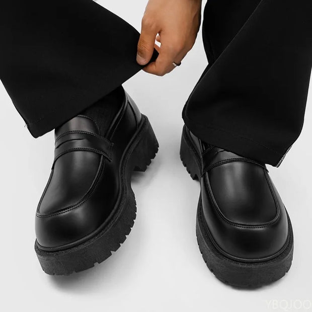 2025 Fashion New Men's Workwear Casual Big Toe Leather Shoes Niche Low Top Thick Sole Height Increasing Set Foot Men's Shoes