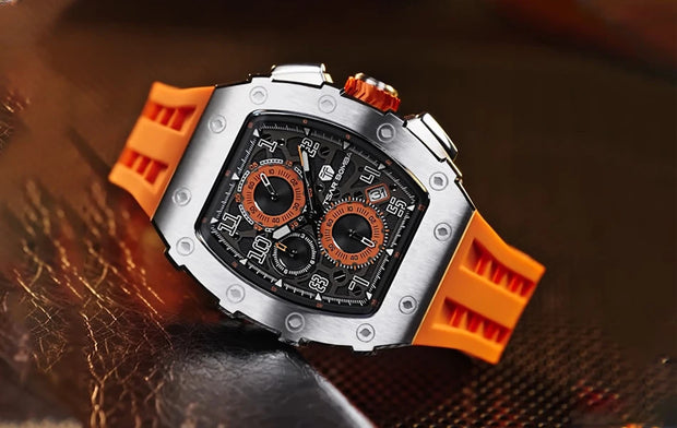 TSAR BOMBA Watch for Men Top Brand Luxury Waterproof Quartz Wristwatch Tonneau Clock Gift Chronograph Rectangle Mens Watch