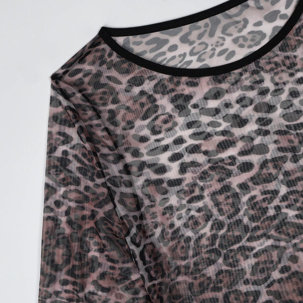 MUZISKAT High Quality 2024 Hot New Women's Leopard Mesh Sexy See-Through Body Shaping Erotic Lingerie Set Onlyfans