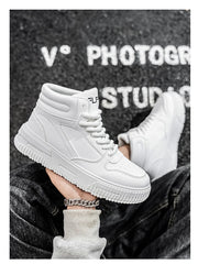 PU Leather Footwear Men Casual Shoes High Top White Breathable Footwear Shock-absorber Platform Hidden Increasing Sneakers