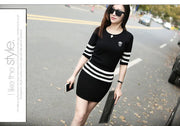 Women's Short Hip Wrap Skirt Suit 2024 Spring Summer New Fashion Stripe Knitted Crop Tops Dress Two Piece Set For Women Clothing