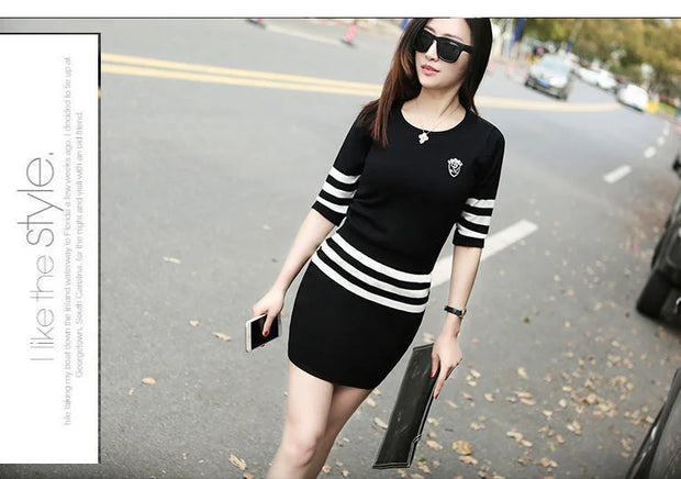 Women's Short Hip Wrap Skirt Suit 2024 Spring Summer New Fashion Stripe Knitted Crop Tops Dress Two Piece Set For Women Clothing