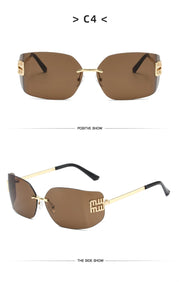 Retro American Curved Lenses Women'S Sunglasses Personalized Letter Decoration Glasses Outdoor Popular Eyepieces Shades Eyewear