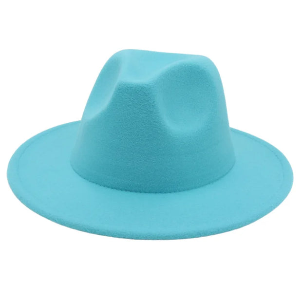 Classic Women Fedora Hats Autumn Winter Gentleman Jazz Felt Hat For Men Retro Church Lady Flat Wide Brim Dress Hat
