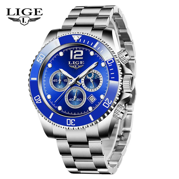 LIGE Men Watch Fashion Full Steel Military Waterproof Quartz Watches for Men Top Brand Luxury Military Chronograph Montre Homme