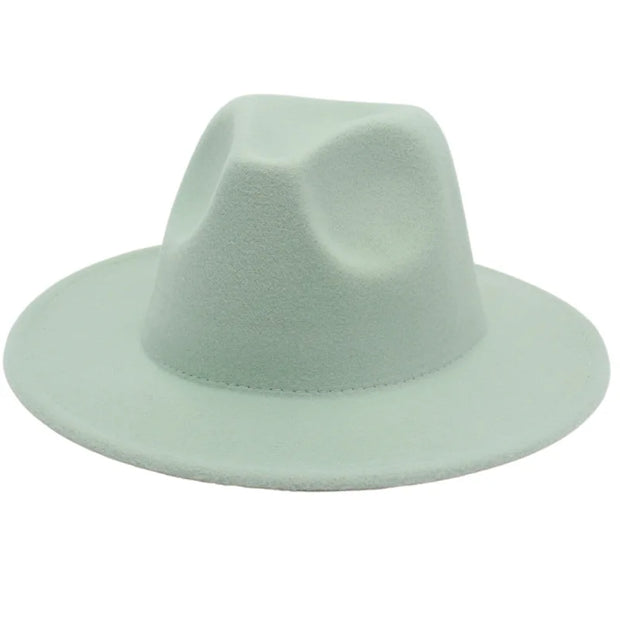 Classic Women Fedora Hats Autumn Winter Gentleman Jazz Felt Hat For Men Retro Church Lady Flat Wide Brim Dress Hat
