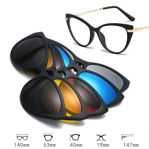 HDCRAFTER 6 In 1 Magnet Polarized Clip Glasses Frame Men TR90 Optical Myopia Clip Glasses For Men Prescription Eyeglasses Frame