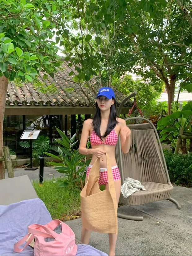 Sexy Two-Piece Bikini Swimwear Women's Korean Style Hot Spring Suit Small Chest Gathered Baseini Thermal Spa Swimsuit