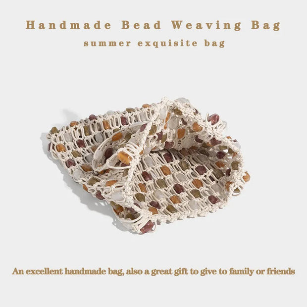 Women Beaded Bag Summer Design Hollow-out Woven Bead Tote Bag Shoulder Bag Female Small Handbag