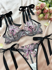 Ellolace Butterfly Lingerie Fancy Lace Delicate Underwear Fairy Embroidery Sheer Exotic Sets Bowknot Bilizna Hot Girl Underwear