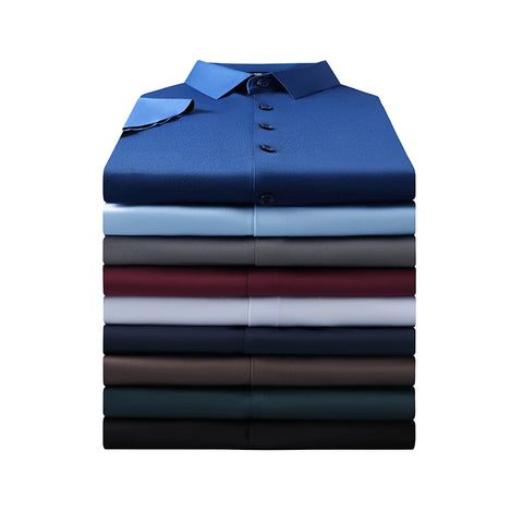 New Men's Business Casual Solid Color Short Sleeved Shirt for Summer Fashion No Ironing Comfortable and Versatile Top