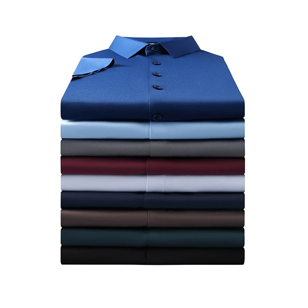 New Men's Business Casual Solid Color Short Sleeved Shirt for Summer Fashion No Ironing Comfortable and Versatile Top