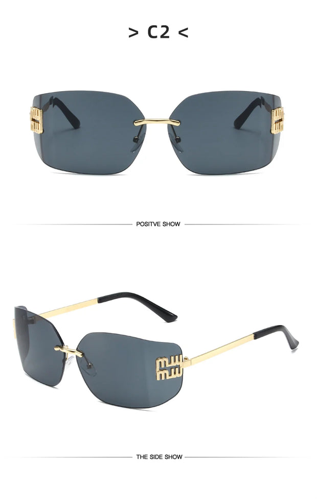 Retro American Curved Lenses Women'S Sunglasses Personalized Letter Decoration Glasses Outdoor Popular Eyepieces Shades Eyewear
