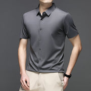 New Men's Business Casual Solid Color Short Sleeved Shirt for Summer Fashion No Ironing Comfortable and Versatile Top