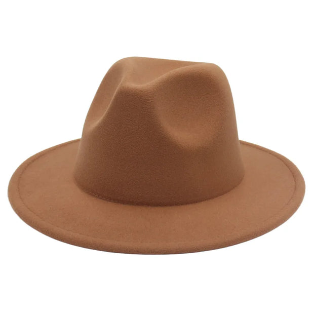 Classic Women Fedora Hats Autumn Winter Gentleman Jazz Felt Hat For Men Retro Church Lady Flat Wide Brim Dress Hat