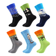 6 Pairs Fashion Casual Women and Men Socks Art Van Gogh Stripe Harajuku Fruit Animal Sloth Beer Funny Socks Dress Cotton Socks